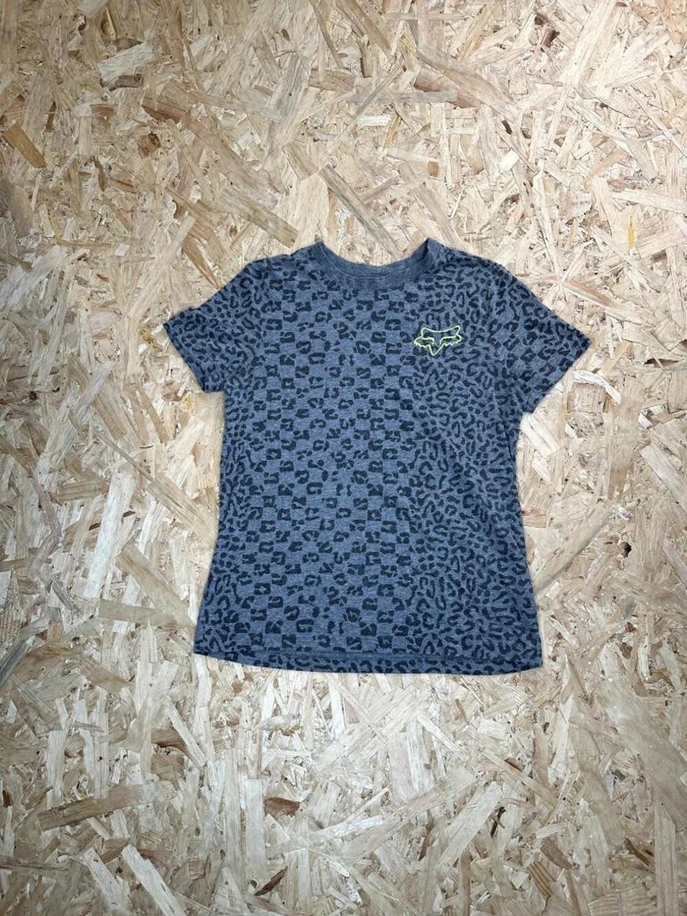 Fox Racing T-Shirt Womens XS Gray Leopard Print Embroidered Logo Crew Neck Tee